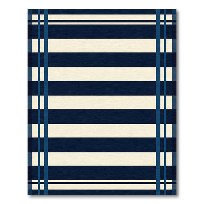 Navy Cream Horizontal Stripe Border Rug