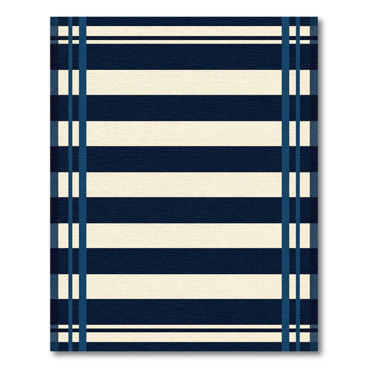 Navy Cream Horizontal Stripe Border Rug