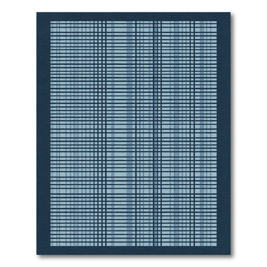 Calm Navy Blue Plaid Check Rug
