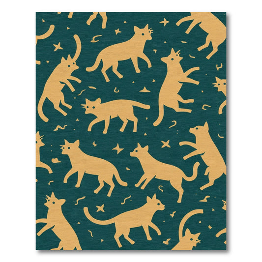 Golden Cats Stars Emerald Background Rug