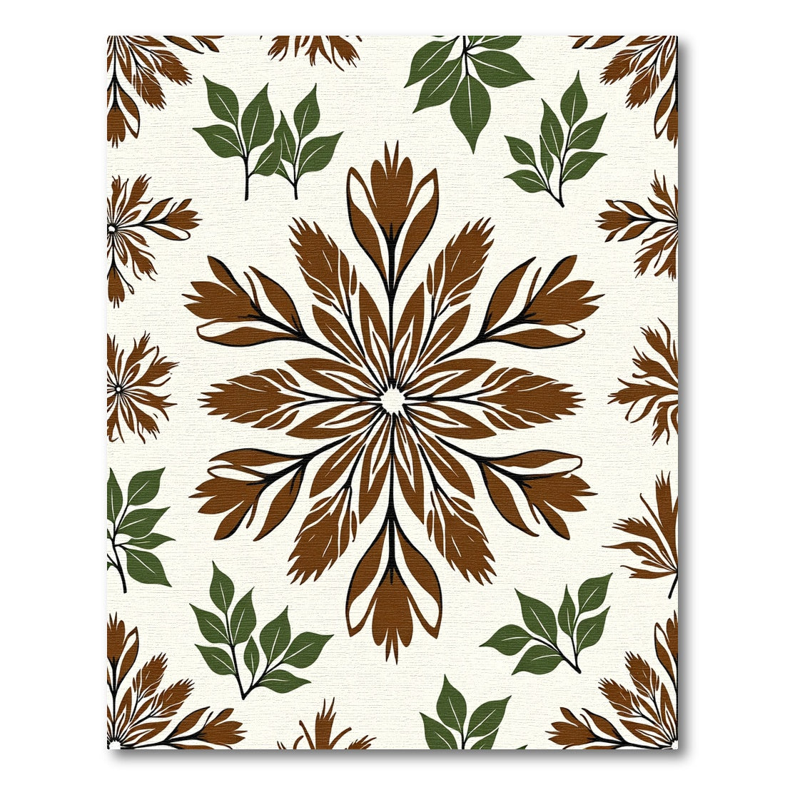 Brown Green Floral Mandala Rug