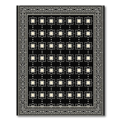 Black Cream Starburst Floral Bordered Rug