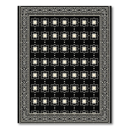 Black Cream Starburst Floral Bordered Rug