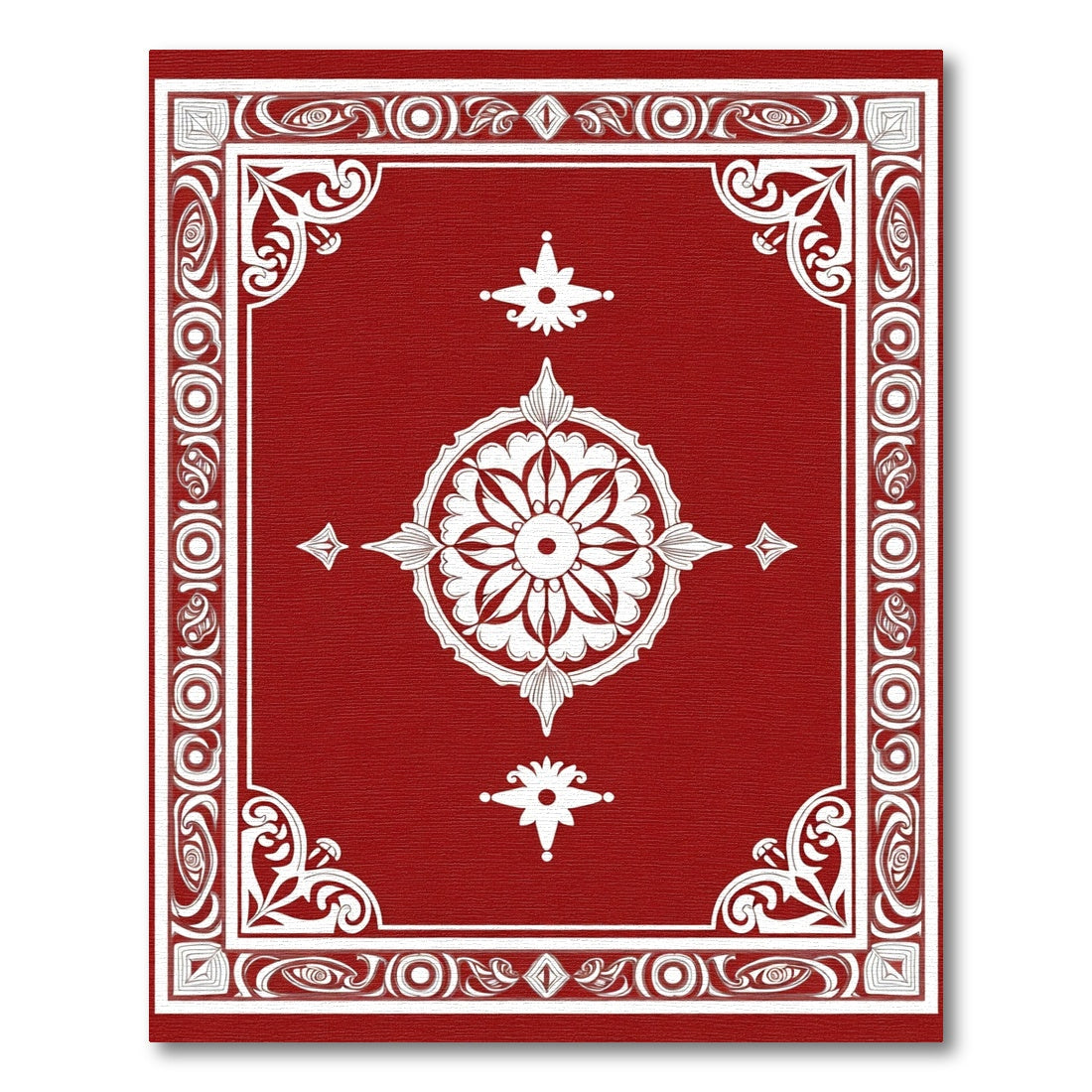 Crimson White Floral Medallion Corner Rug