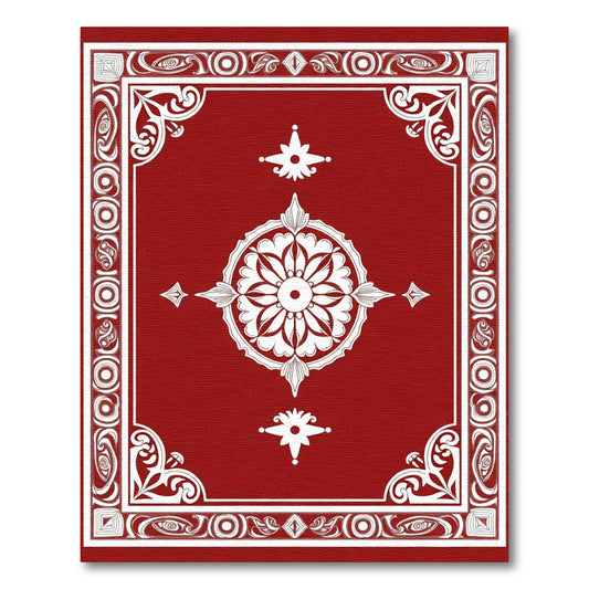 Crimson White Floral Medallion Corner Rug