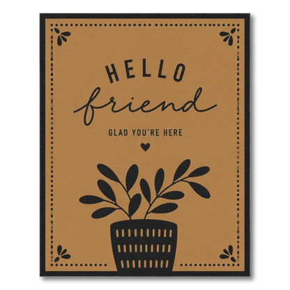 Hello Friend Welcome Area Rug in Brown Tan
