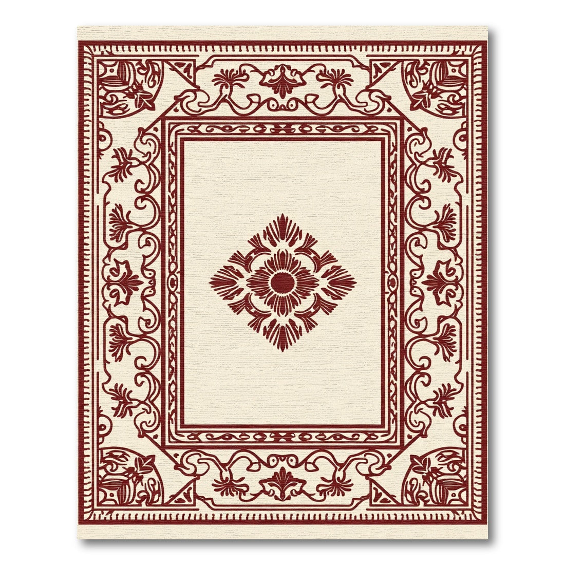 Deep Red Floral Diamond Frame Rug