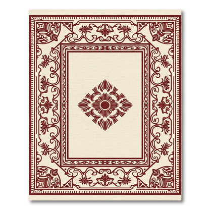 Deep Red Floral Diamond Frame Rug