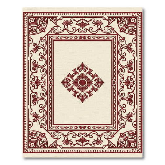 Deep Red Floral Diamond Frame Rug