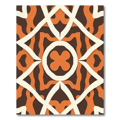 Bold Orange White Geometric Medallion Rug