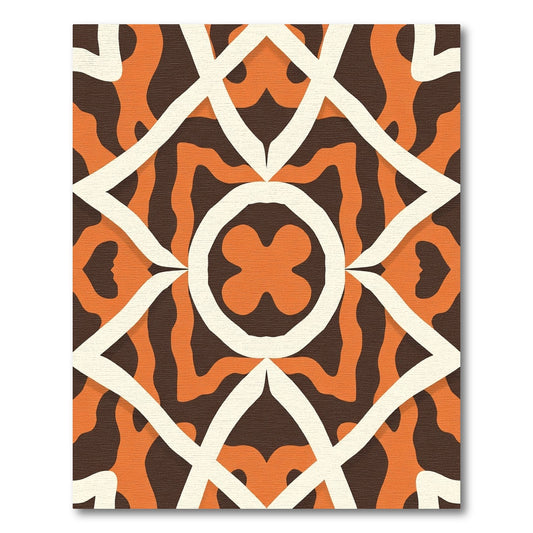 Bold Orange White Geometric Medallion Rug