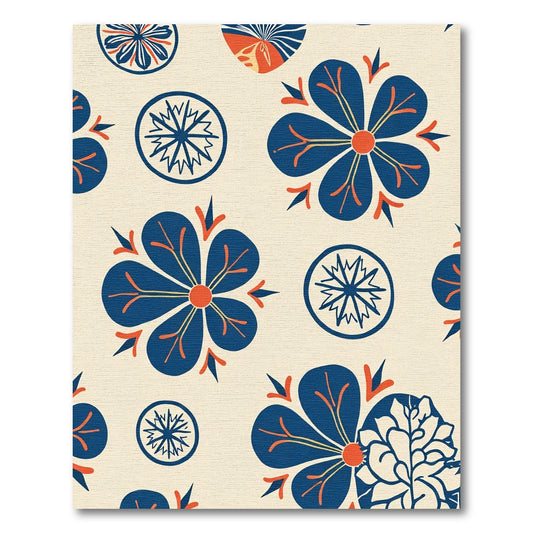 Deep Blue Floral Ivory Medallion Rug