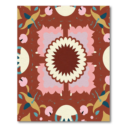 Whimsical Terracotta Floral Medallion Rug
