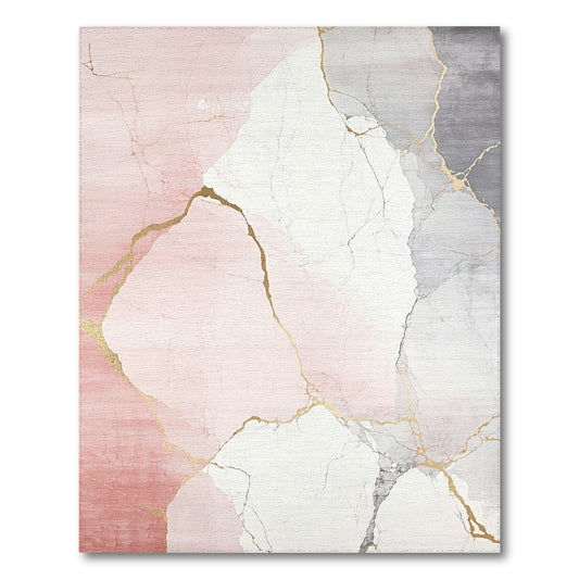 Blush Pink Gray Gold Veined Rug