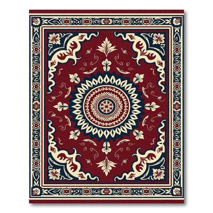 Crimson Cream Navy Medallion Frame Rug