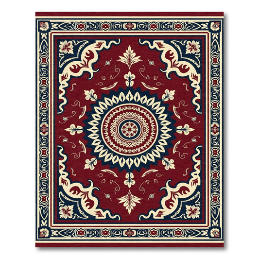 Crimson Cream Navy Medallion Frame Rug