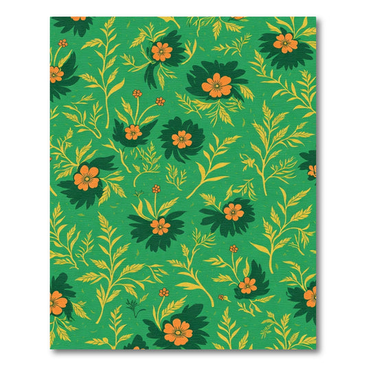 Emerald Green Orange Floral Meadow Rug
