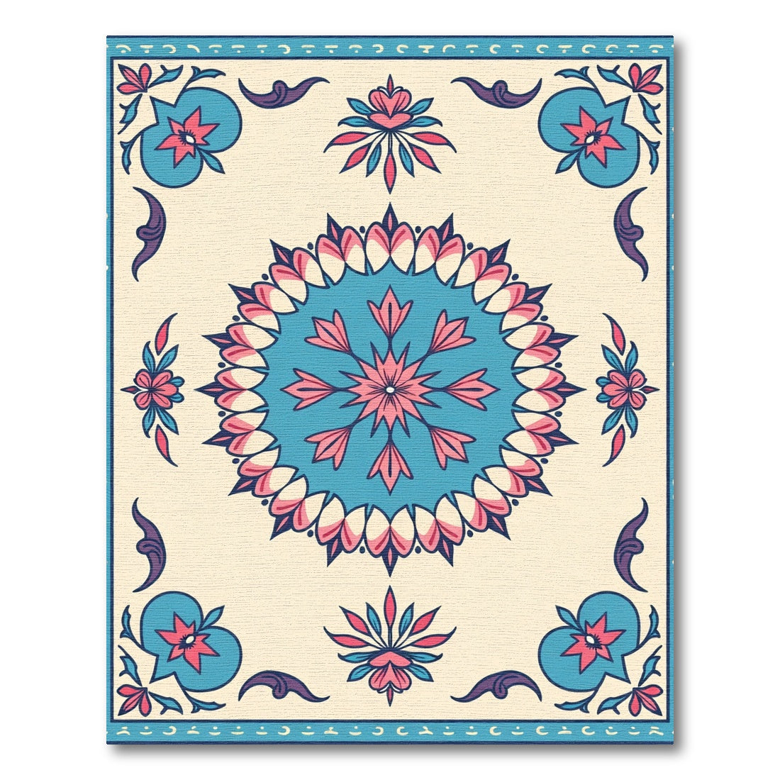 Teal Pink Floral Medallion Harmony Rug