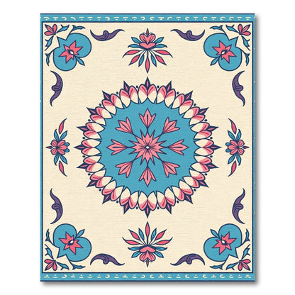 Teal Pink Floral Medallion Harmony Rug