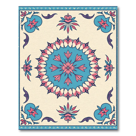 Teal Pink Floral Medallion Harmony Rug