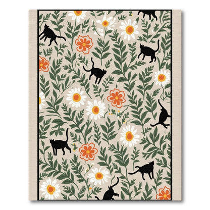 Whimsical Black Cats Floral Garden Rug
