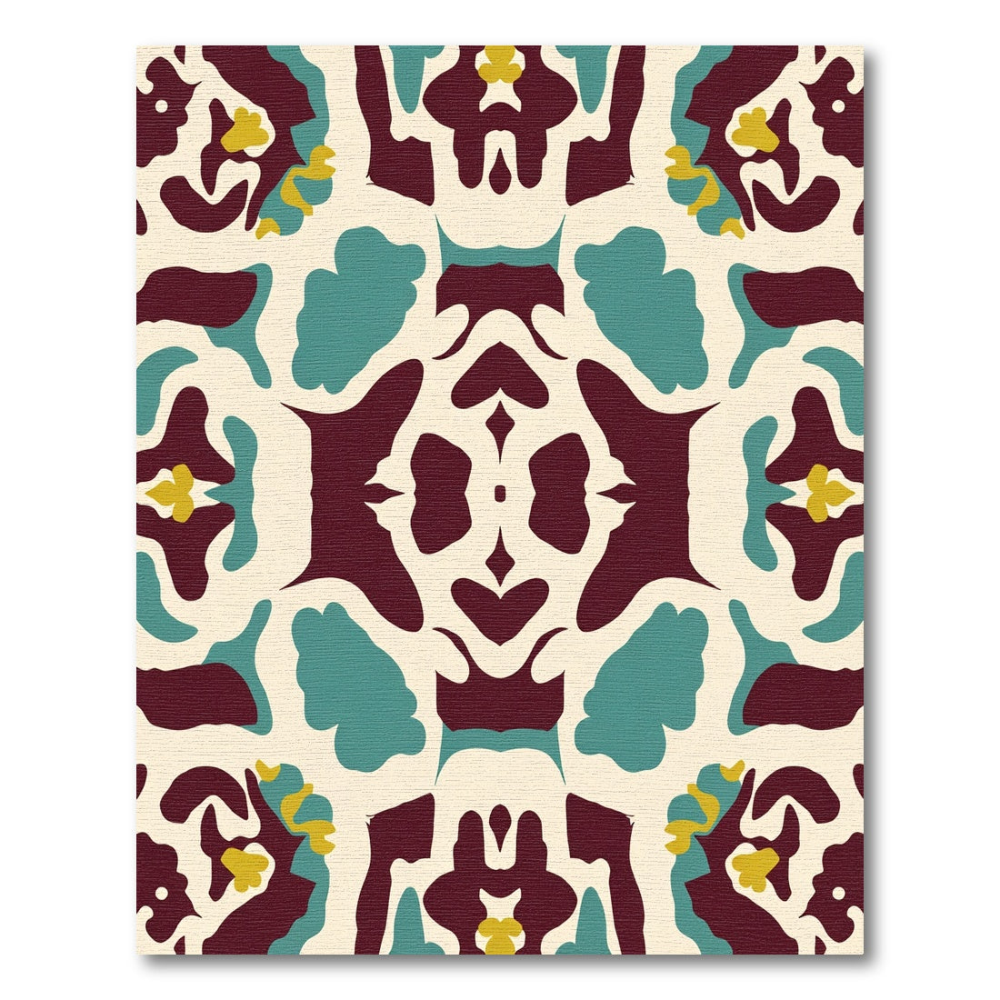 Classic Teal Burgundy Floral Mandala Rug