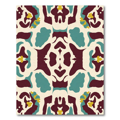 Classic Teal Burgundy Floral Mandala Rug