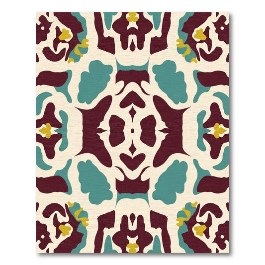 Classic Teal Burgundy Floral Mandala Rug
