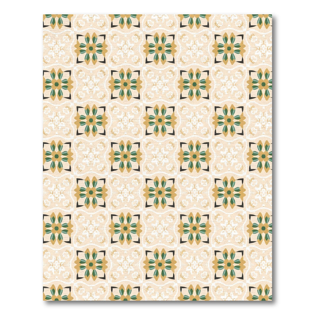 Golden Olive Floral Medallion Tile Rug