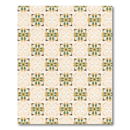 Golden Olive Floral Medallion Tile Rug