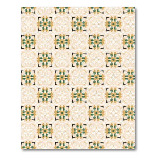 Golden Olive Floral Medallion Tile Rug
