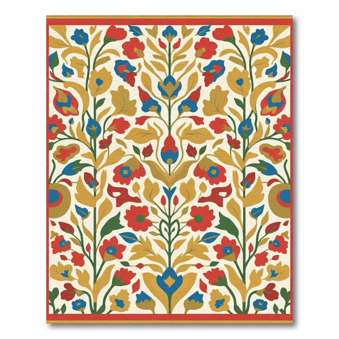 Rich Red Blue Floral Symmetry Rug