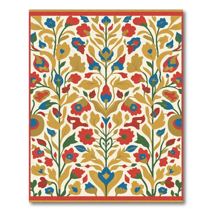 Rich Red Blue Floral Symmetry Rug