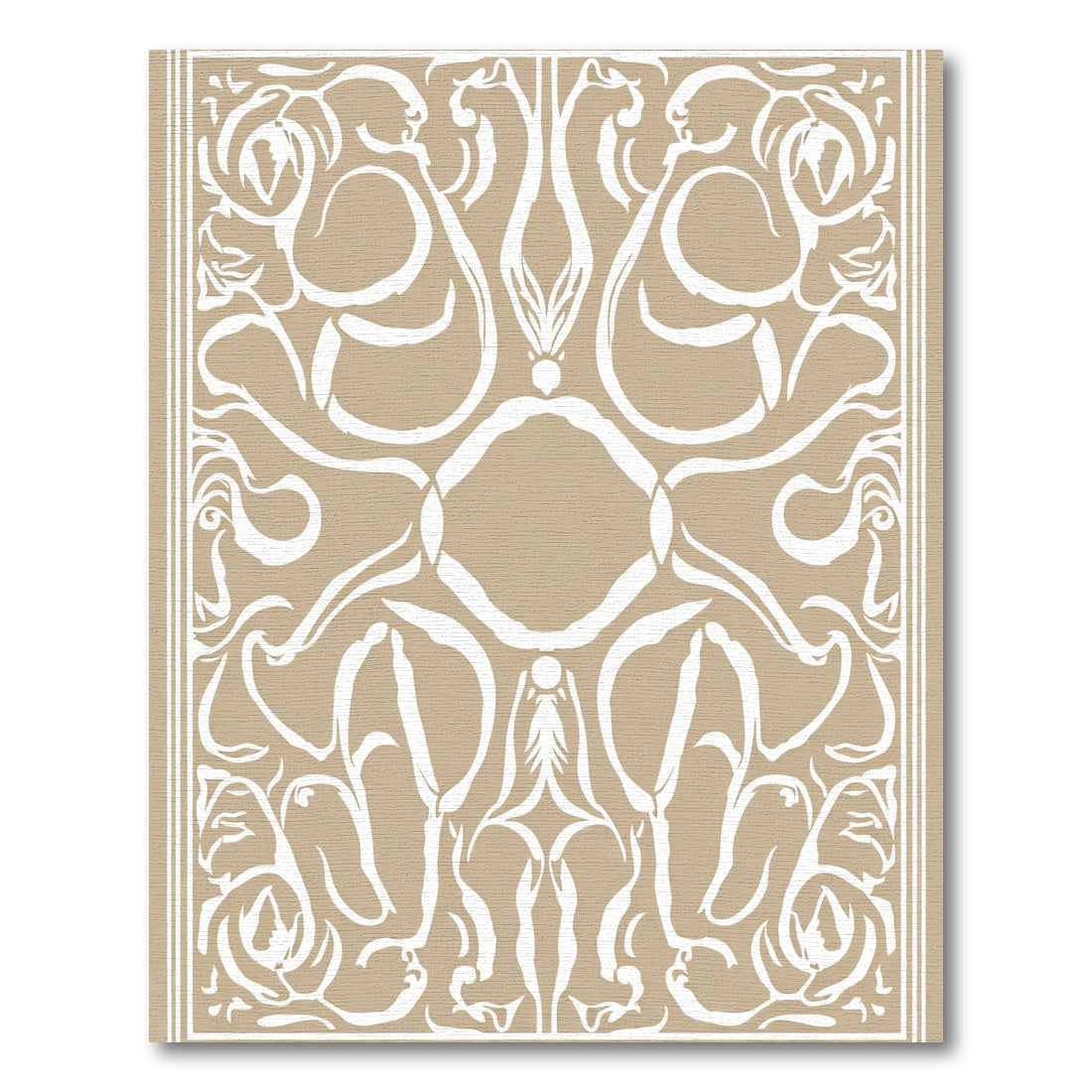 Tuscan Tan White Symmetric Floral Scroll Rug