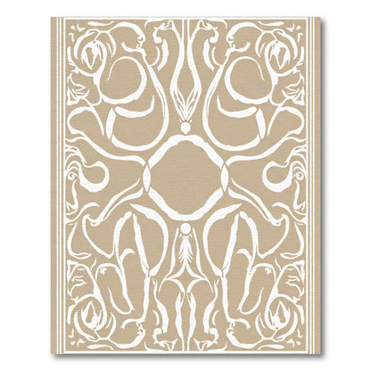 Tuscan Tan White Symmetric Floral Scroll Rug