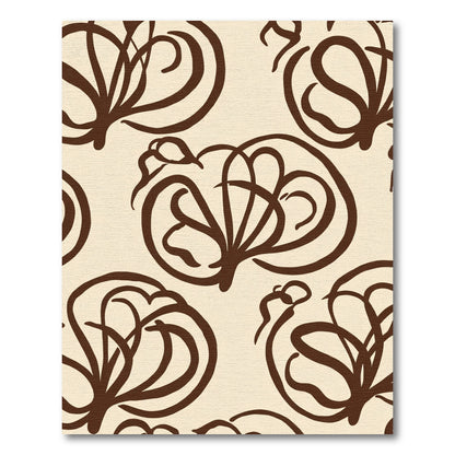 Cream Brown Abstract Floral Swirl Rug
