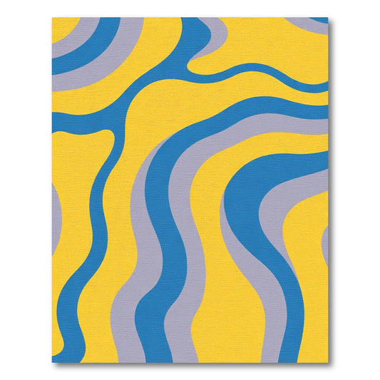 Retro Yellow Blue Swirling Waves Rug