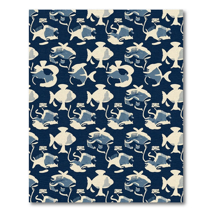 Deep Blue Fish In Cream Rug