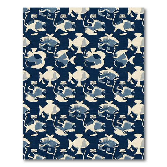 Deep Blue Fish In Cream Rug
