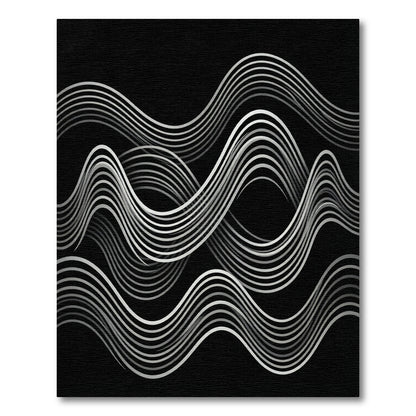 Monochrome Waves Contemporary Line Art Rug