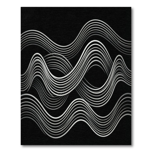 Monochrome Waves Contemporary Line Art Rug