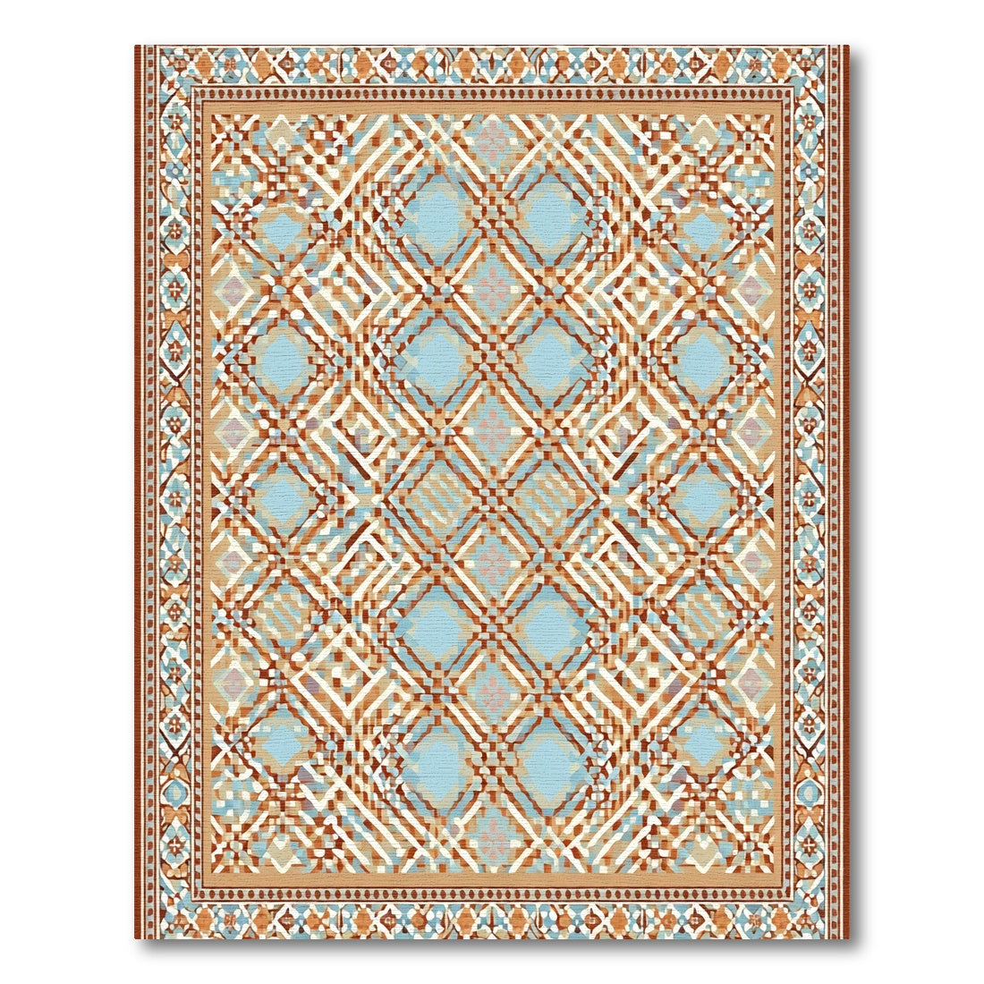 Geometric Lattice Medallion In Blue Tan Rug