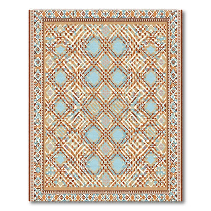 Geometric Lattice Medallion In Blue Tan Rug