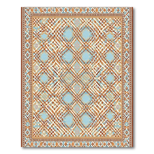 Geometric Lattice Medallion In Blue Tan Rug