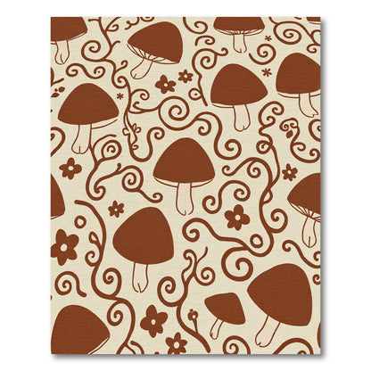 Whimsical Brown Mushroom Floral Swirls Rug