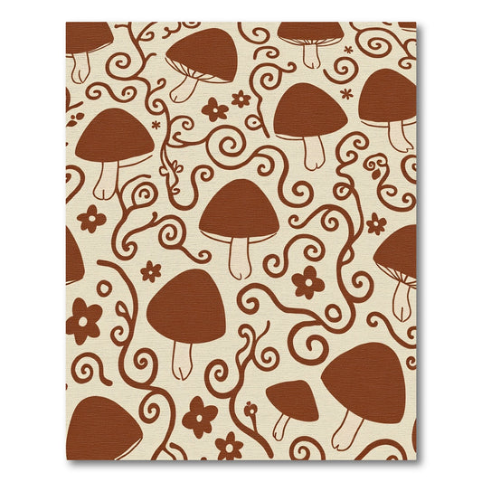 Whimsical Brown Mushroom Floral Swirls Rug