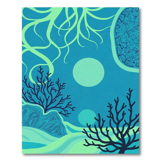 Deep Blue Coral Reef Abstract Rug