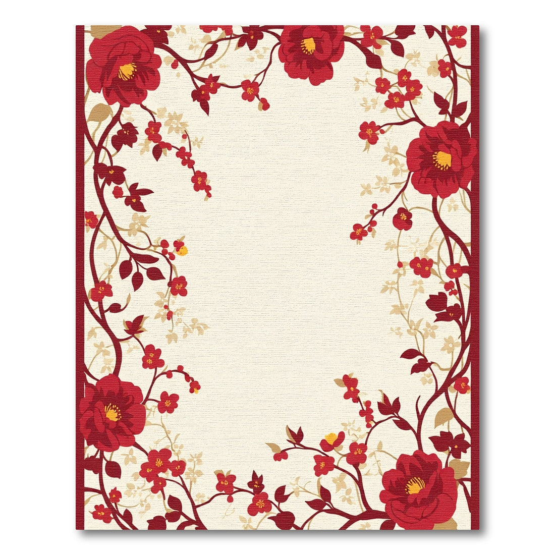 Vibrant Red Floral Branches Beige Background Rug