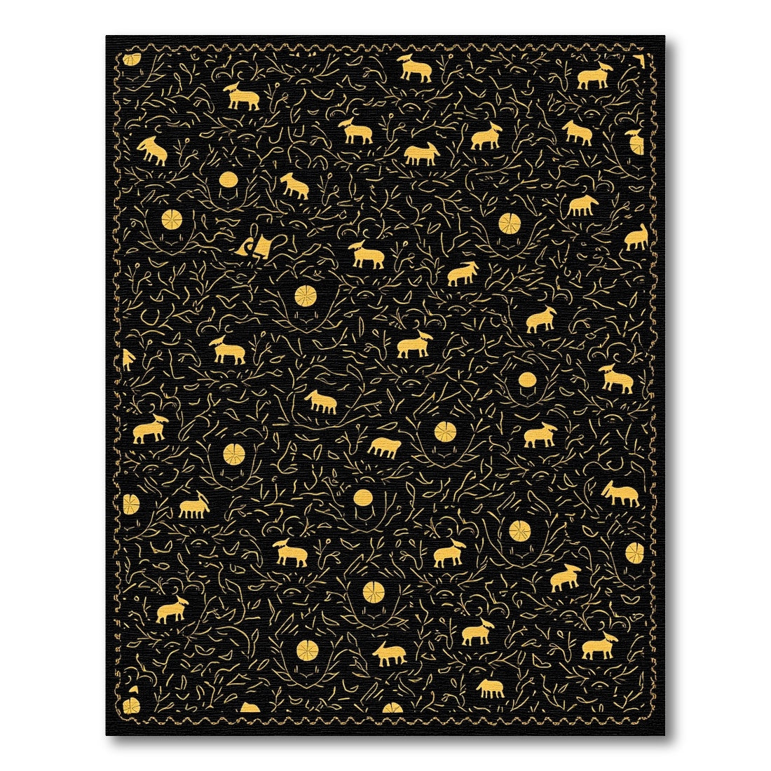 Golden Sheep Black Foliage Jacquard Rug