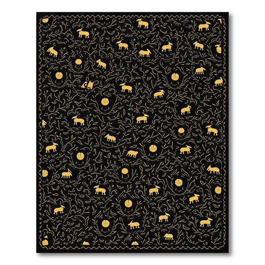 Golden Sheep Black Foliage Jacquard Rug